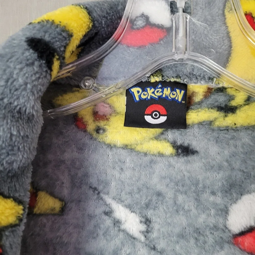 Pokémon Pikachu Plush Fleece Bathrobe Grey Yellow Kids Size Medium (M)